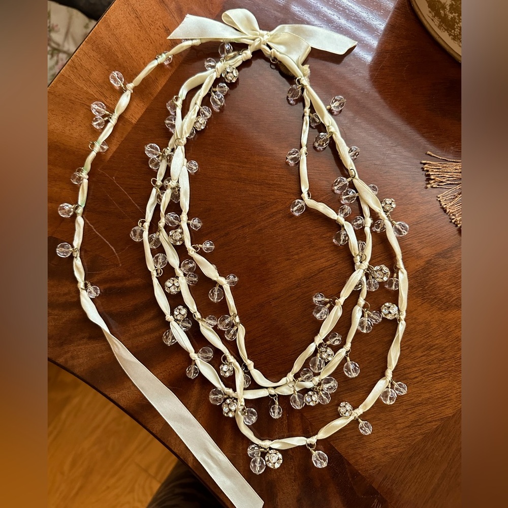 Ribbon Necklace with Clear Crystal and Rhinestone Beads